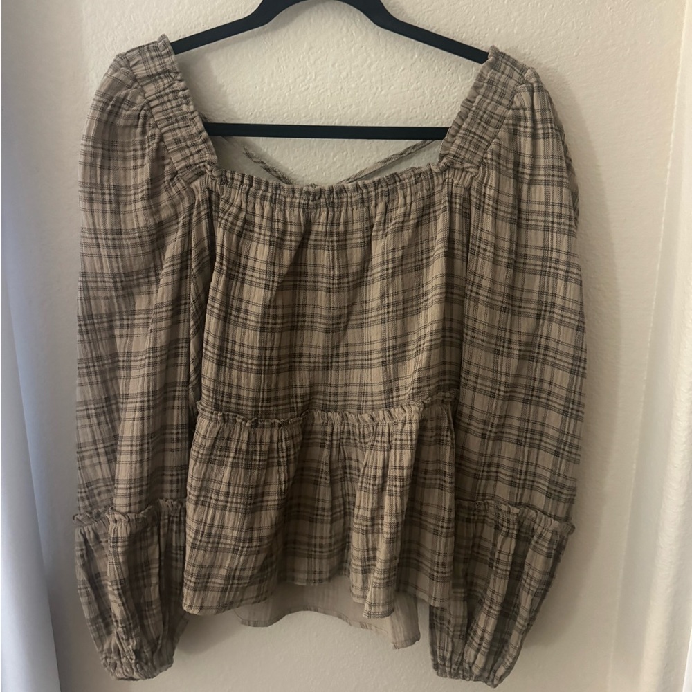 Stitch & Feather Plaid Blouse